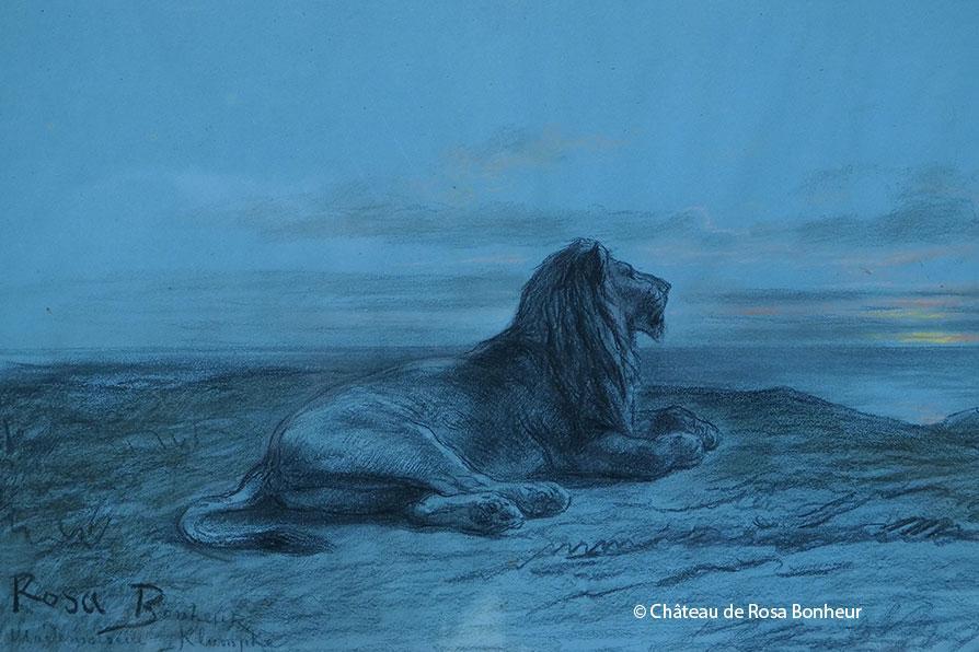 Un lion dessiné au pastel par Rosa Bonheur